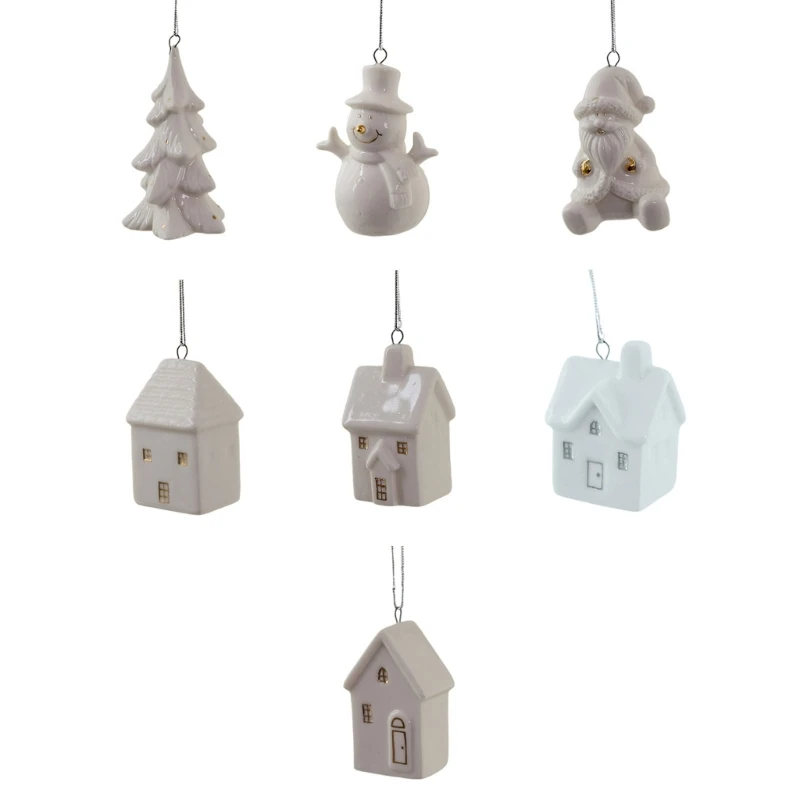 Seasonal White Ceramic Tree Decoration Farmhouses Ceramic Christmas Themed Ornament Gifts Tree Hanging Decoration christmas decorations