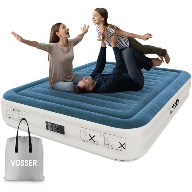 VOSSER Queen Air Mattress with Built-in Pump,Fast & Easy Inflation/Deflation Inflatable Mattress, Foldable Blow Up Mattress with