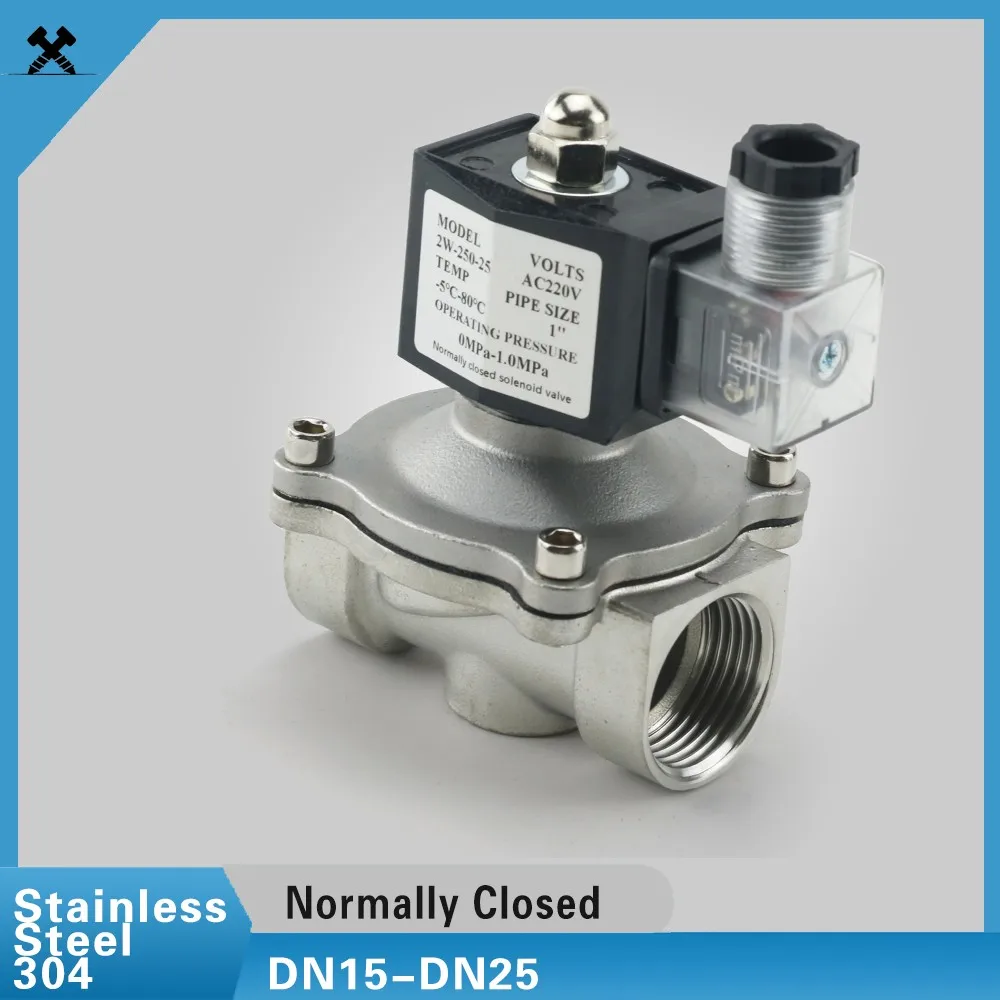 

1/2" 3/4" 1" Stainless Steel Normally Closed Electric Solenoid Valve Water DN15 DN20 With IP65 DIN Coil AC 110V/220V/24V DC 12V