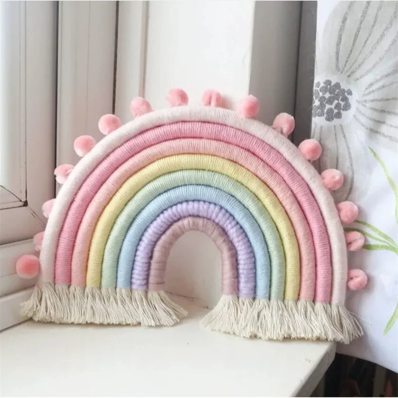 Ins Style Macrame Rainbow Wall Hanging Ornament Girl Bedroom Nordic Decoration Handmade Woven Baby Tent Rainbow Hanging Pendant 5