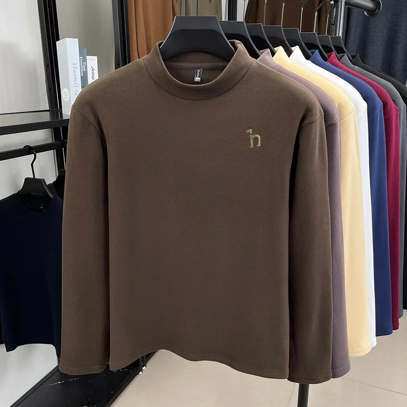 Herbst Winter Neues Herren Halbhoher Kragen Samt Langarm-T-Shirt Luxusqualität mit Hundemotiv Warmes Unterhemd Lässige Herrenbekleidung – Detail 12