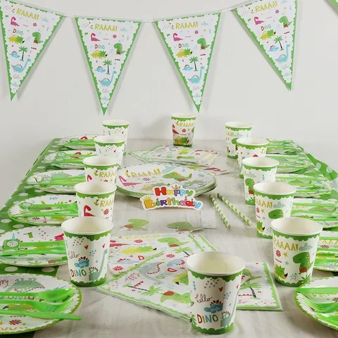 

Party Supplies Dinosaur Theme Tableware Birthday Party Decoration Kids Adult Paper Plate Cups Tablecloth Balloons Straw