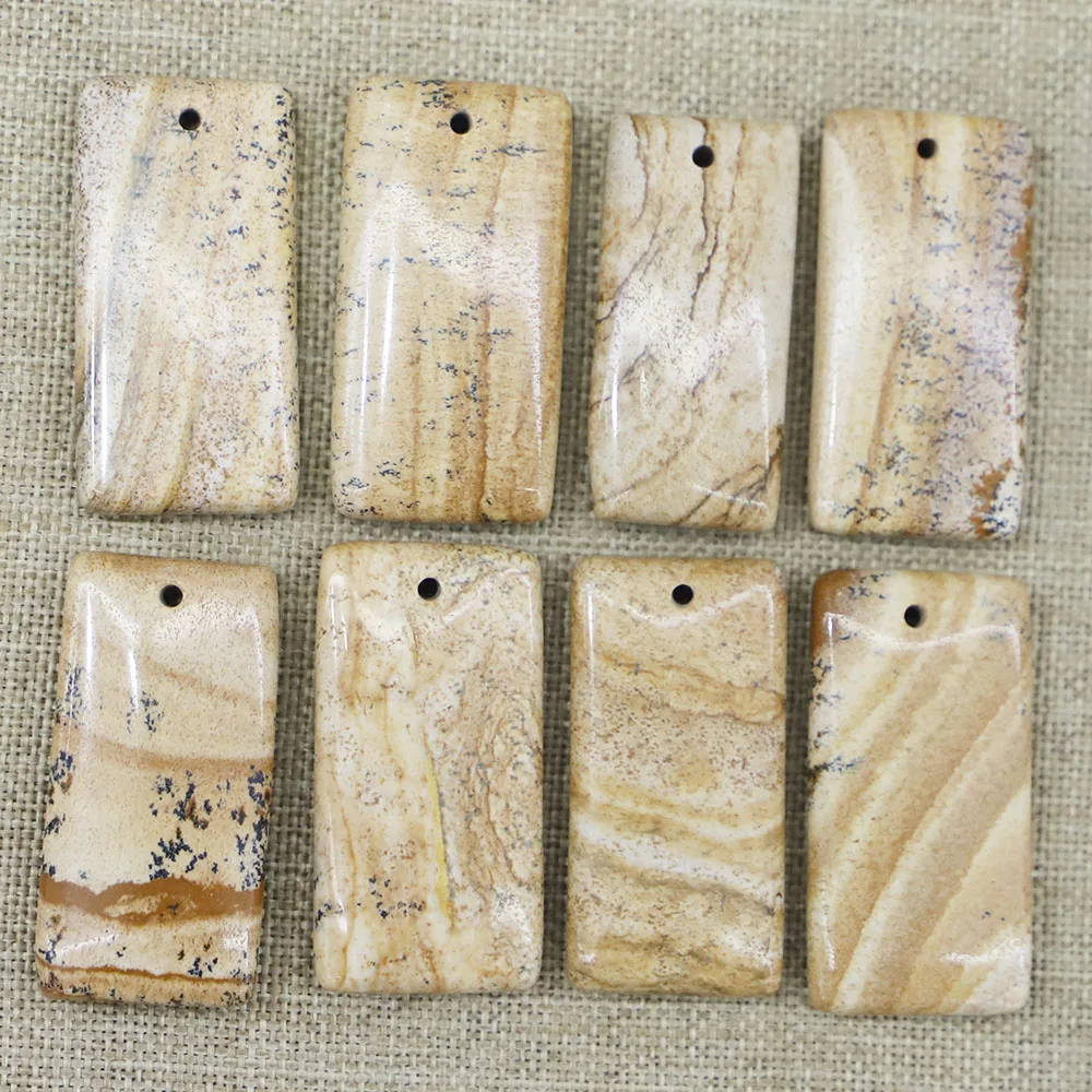 Natural Picture Stone Square Necklace Pendants Reiki Charms Diy Fashion Jewelry Accessories Making Wholesale 12Pcs Free Shipping