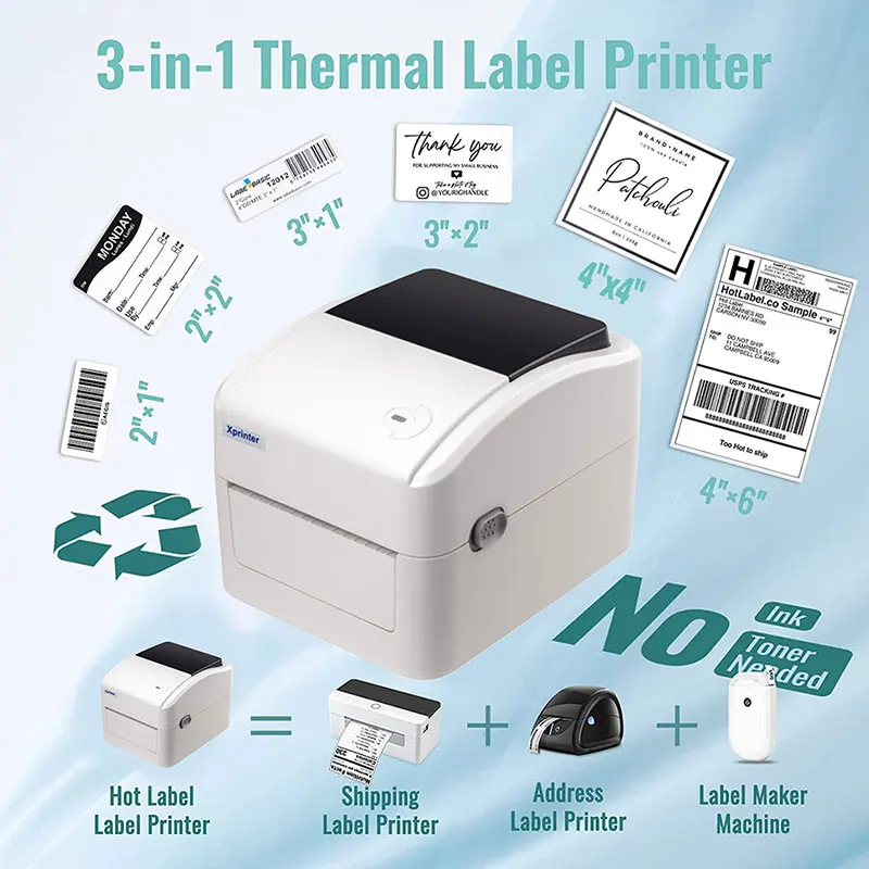 4Inch Thermal Waybill/Label Address Printer QR Barcode 25mm~115mm Paper Xprinter XP-420B 460B D463B 152mm/s 4Inch DHL Fedex UPS