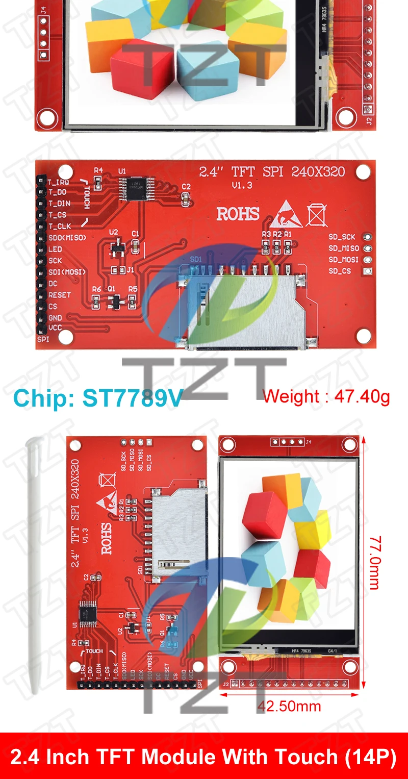 TZT 2,4 Zoll 240x320 SPI TFT LCD Serielles Port-Modul + 5V/3,3V PCB-Adapter Micro SD ILI9341 / ST7789 weiße LED (mit Touch-Funktion) für Arduino – Detail 4