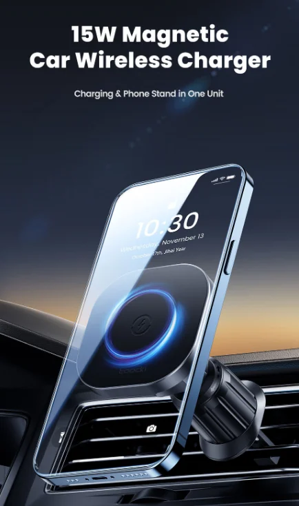 Magnetic Wireless Car Charger Phone Mount with 15W Fast Charging