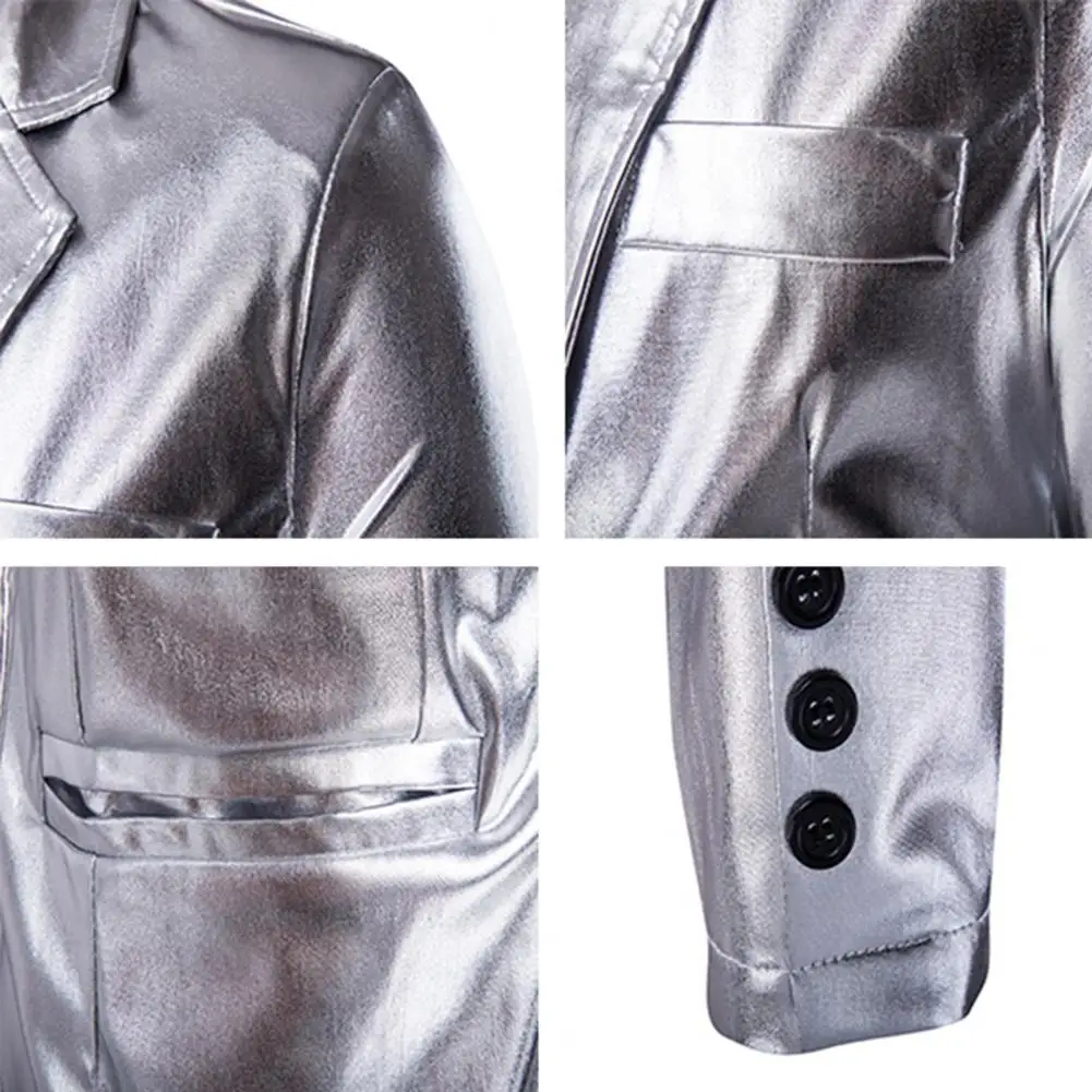 Men Suit Jacket Cotton Blended Suit Coat Elegant Glossy Surface Men's Coat with Double Buttons Turn-down Collar for Wedding