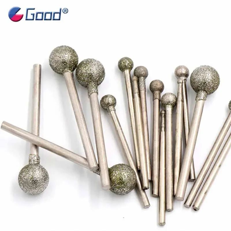 

Round Diamond Grinding Head Point Ball 100 Grit F Needles Grinder Needle Rotary Bits Burr Carving Jade Stone Shank 2.35mm/3mm