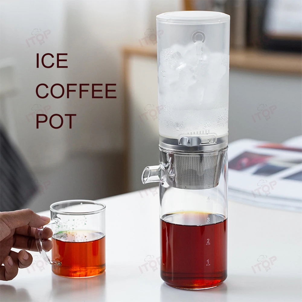 ITOP Ice Brew Coffee Pot 400ml Glass Sharing Pot Food Grade Stainless Steel Filter