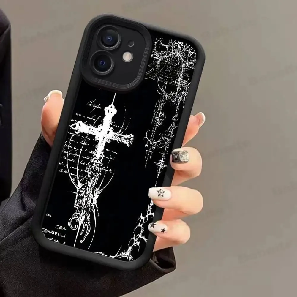 Soft Retro Gothic Cyber Sigil Cross Back Cover Phone Case