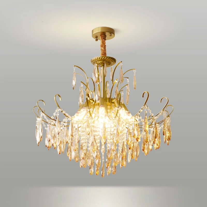 

Light luxury living room pendant lamp French style pendant crystal Nordic retro postmodern warm bedroom lamp restaurant bar lamp