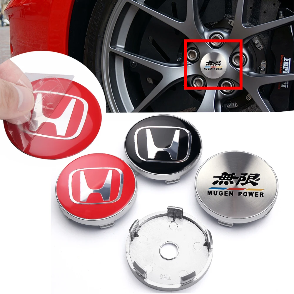 Car Styling Aluminum Wheel Center Hub Caps Stickers 4Pcs For Honda