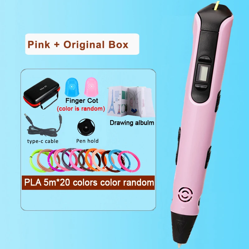 3D Printing Pen LCD Display Screen 1.75mm ABS/PLA 0.7mm Diameter Material Kids DIY Drawing Pen Toys With Travel Bag Kids Gifts