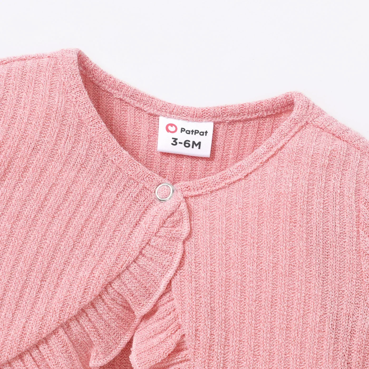Baby Girl Cardigan PatPat Baby Girl Solid Rib Knit Ruffle Trim Long-sleeve Cardigan Perfect for Outings and Daily Wear Basic Style