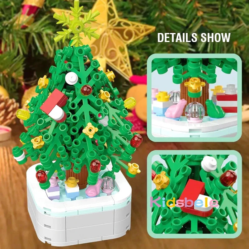Tree Model Plastic Blocks DIY Assembly Toy Holiday Construction Toy Birthday Christmas Gift for Boys & Girls