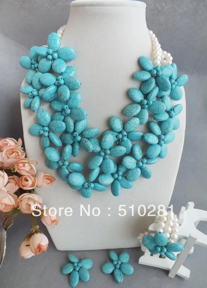 

Blue calaite flower and bead jewelry necklace blacelet earring on hot sale