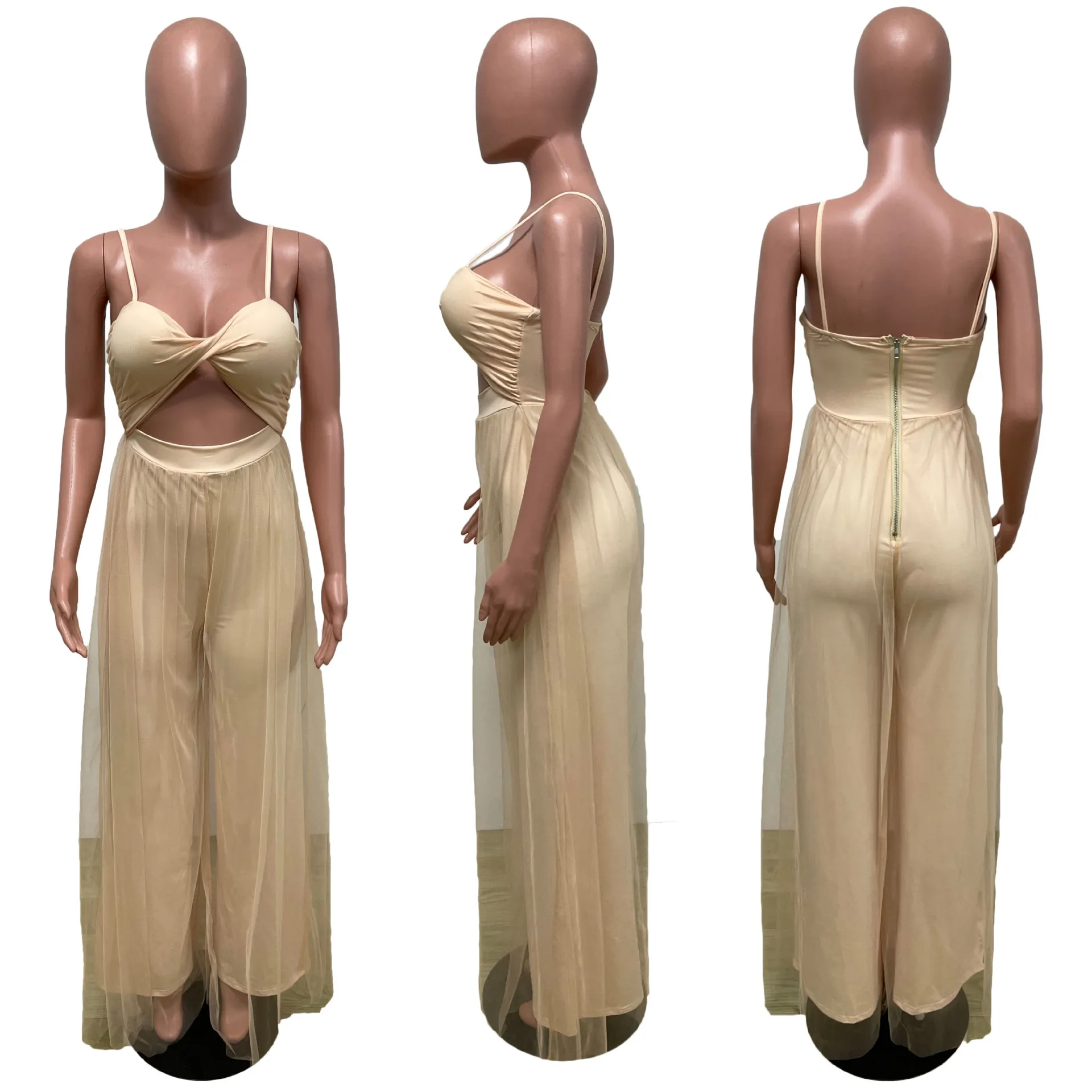 Summer Fashion New Women's Clothing Mesh Stitching Tube Top Hollow Out Navel Suspenders Sexy Jumpsuit Women Lady Party Rompers