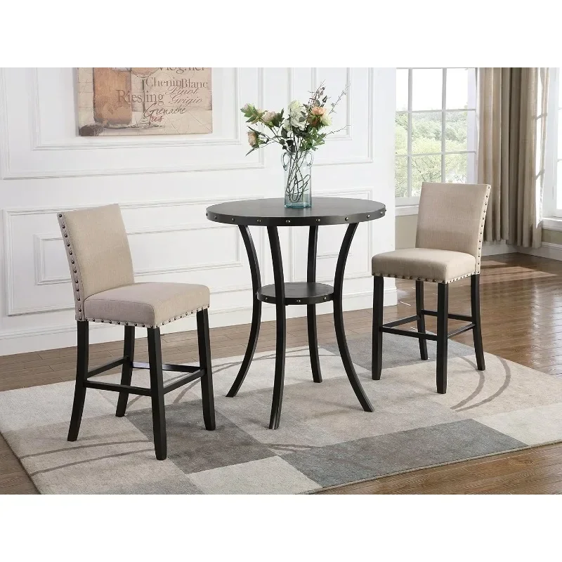 Roundhill Furniture Espresso Bar Table with Nailhead Stools restaurant tables and chairs