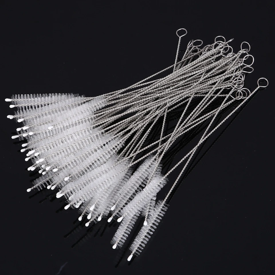 10Pcs Set Nylon Straw Brush Cleaner Bottle Tube Pipe Small Long Tool  White/Black