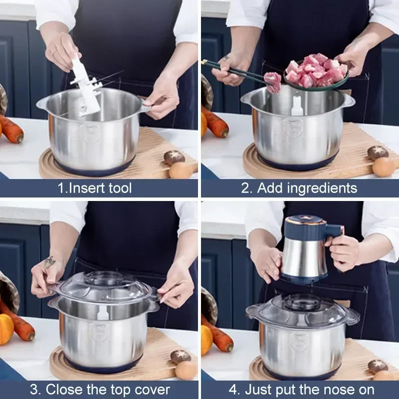 LXT Electric Meat Grinders 5L Food Crusher Stainless Steel Multifunctional Vegetable Slicer Processor Chopper Kitchen Blenders 6