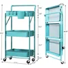 Foldable Storage Cart 3 Tier Rolling Cart with Wheels No Assemble Required Metal Utility Kitchen Cart Folding Shelves 6
