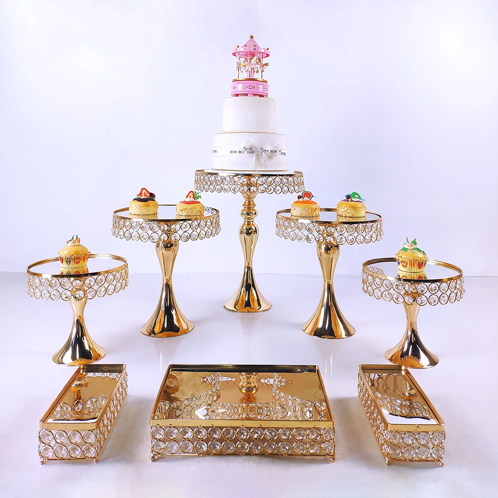 Gold 8-16pcs Electroplate Metal Crystal Cake Stand Set Display Wedding Birthday Party Dessert Cupcake Plate Rack