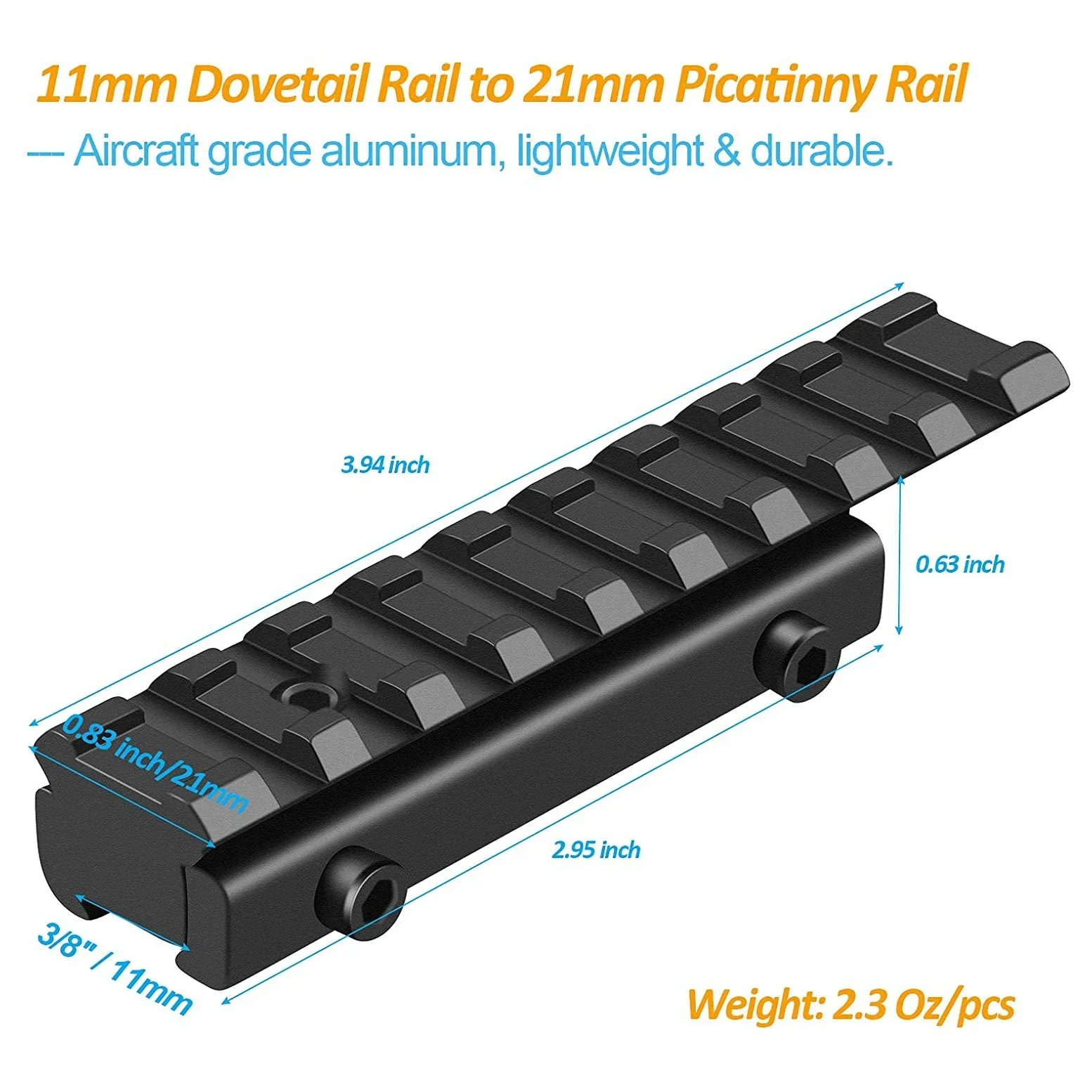 11mm Dovetail auf 21mm Picatinny Schienenadapter, Niedrigprofil-Zielfernrohrhalterung, Erhöhungsbasis für Jagdwaffen-Zubehör – Detail 4