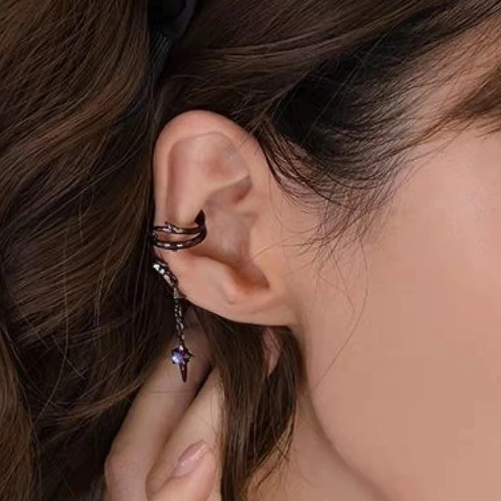 new dark style thorn asymmetrical ear clip for women, simple and versatile earrings without ear holes, high-end and elegant