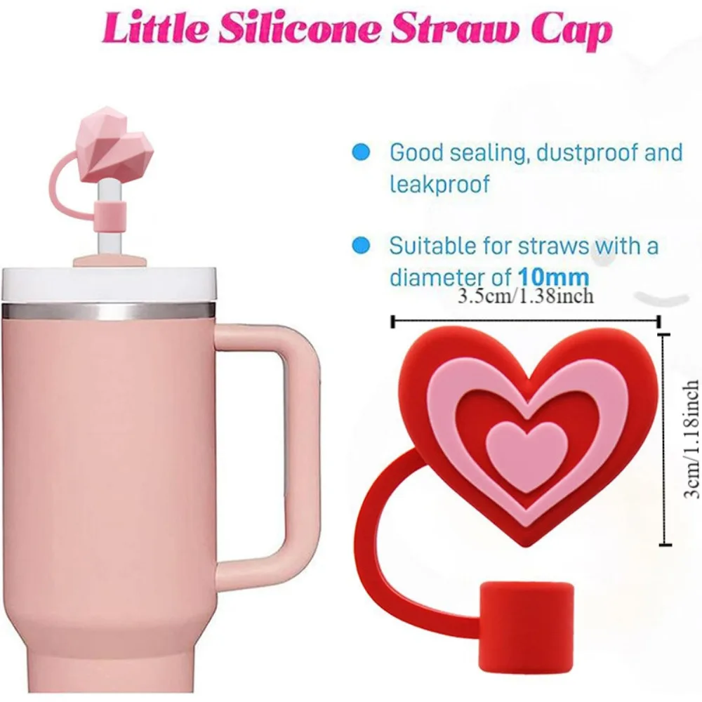 Creative Cartoon Silicone Straw Plug Reusable Drinking Straw Dust Cap 3D Heart-shaped 10mm Straw Tips Cover Straw Topper Cap