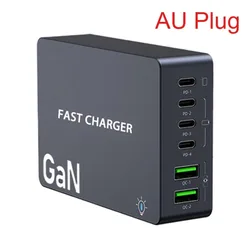 6 - Port GaN Multi - Port Charger with USB - C, 100W PPS Fast Charging for Smartphones, Tablets, and Laptops (AU Plug)