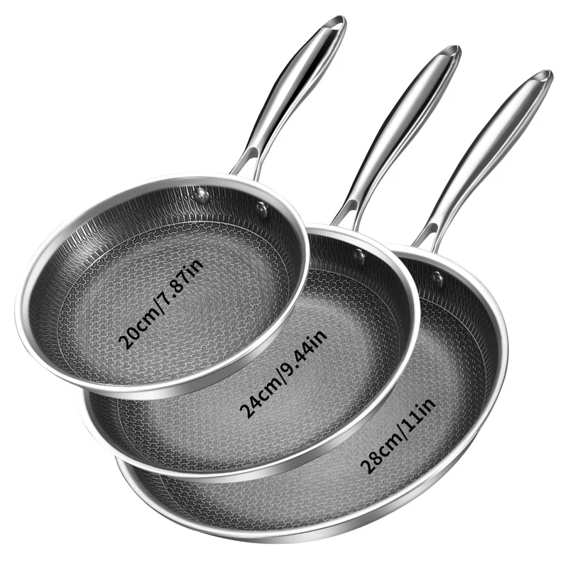 3-Piece Set of 304 Stainless Steel Frying Pan Household Frying Pan Multi-Size 20cm 24cm 28cm Non-Stick Gas Induction Cooker Universal Omelette Pancake Steak non stick frying pan non stick cookware set