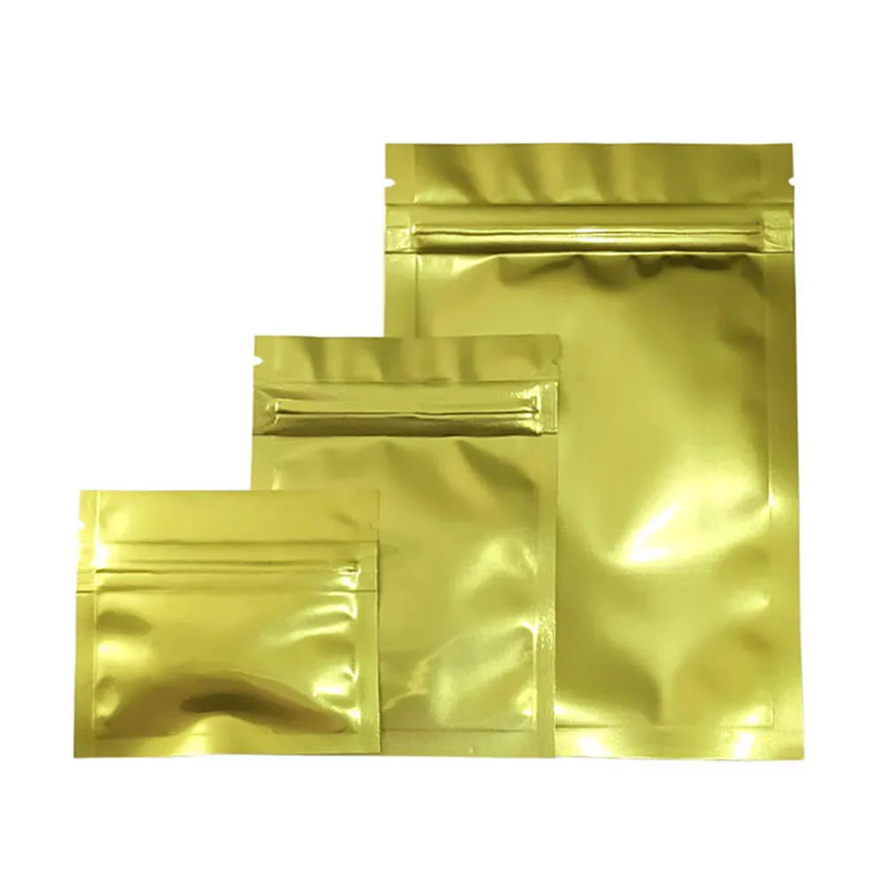 

Retail 100pcs/lot Glossy Gold Ziplock Aluminum Foil Resealable Package Bag Powder Gift Candy Storage Pouches