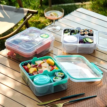 Portable Handle design Double layer Lunch box Compartment Bento Boxes Students Toddler Bento Containers Outdoor Salad Picnic box