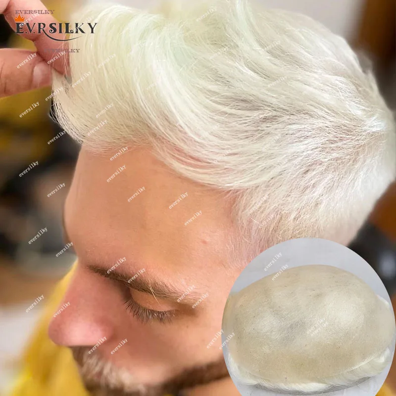 Super Thin Skin 0.04-0.05mm #60RY White Men's Toupee 100% Human Hair Men Capillary Prosthesis Natural Hairline Replacement System human hair toupee