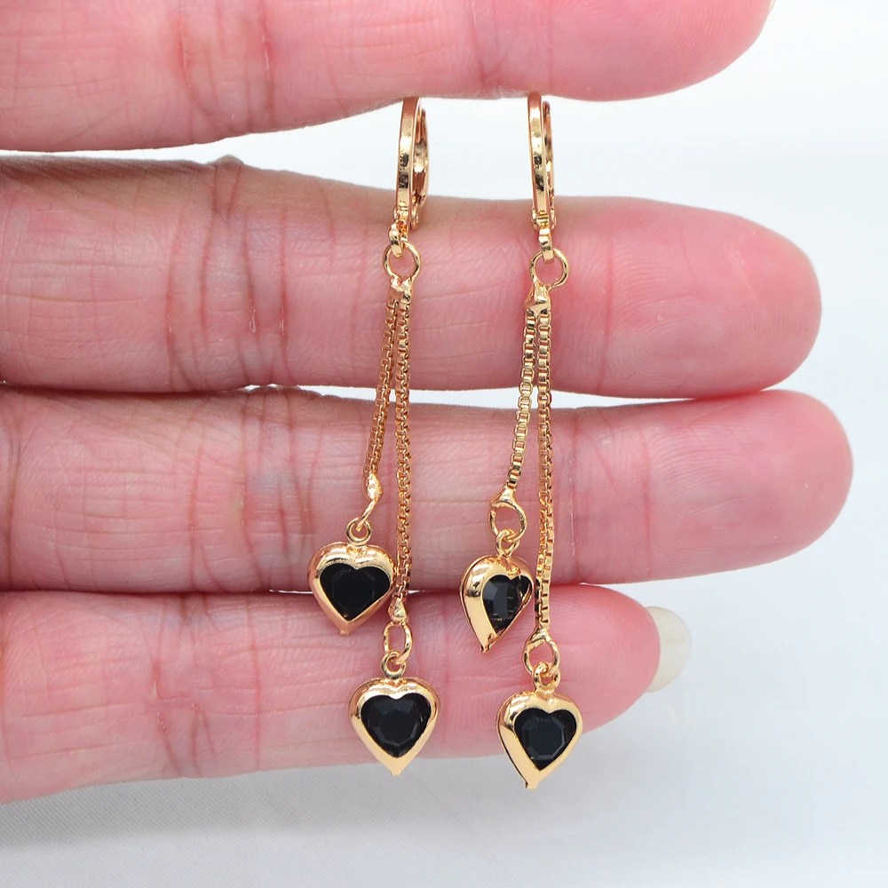 Women Fashion CZ Heart Drop Tassel Earrings Jewelry