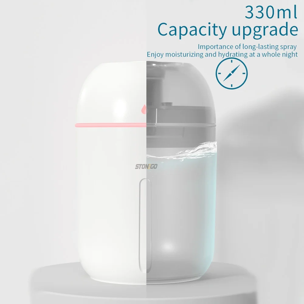 330ml 휴대용 USB 차량용 가습기, 침실, 사무실, 여행용 쿨 미스트, 건조한 공기를 방지하는 개인용 가습기