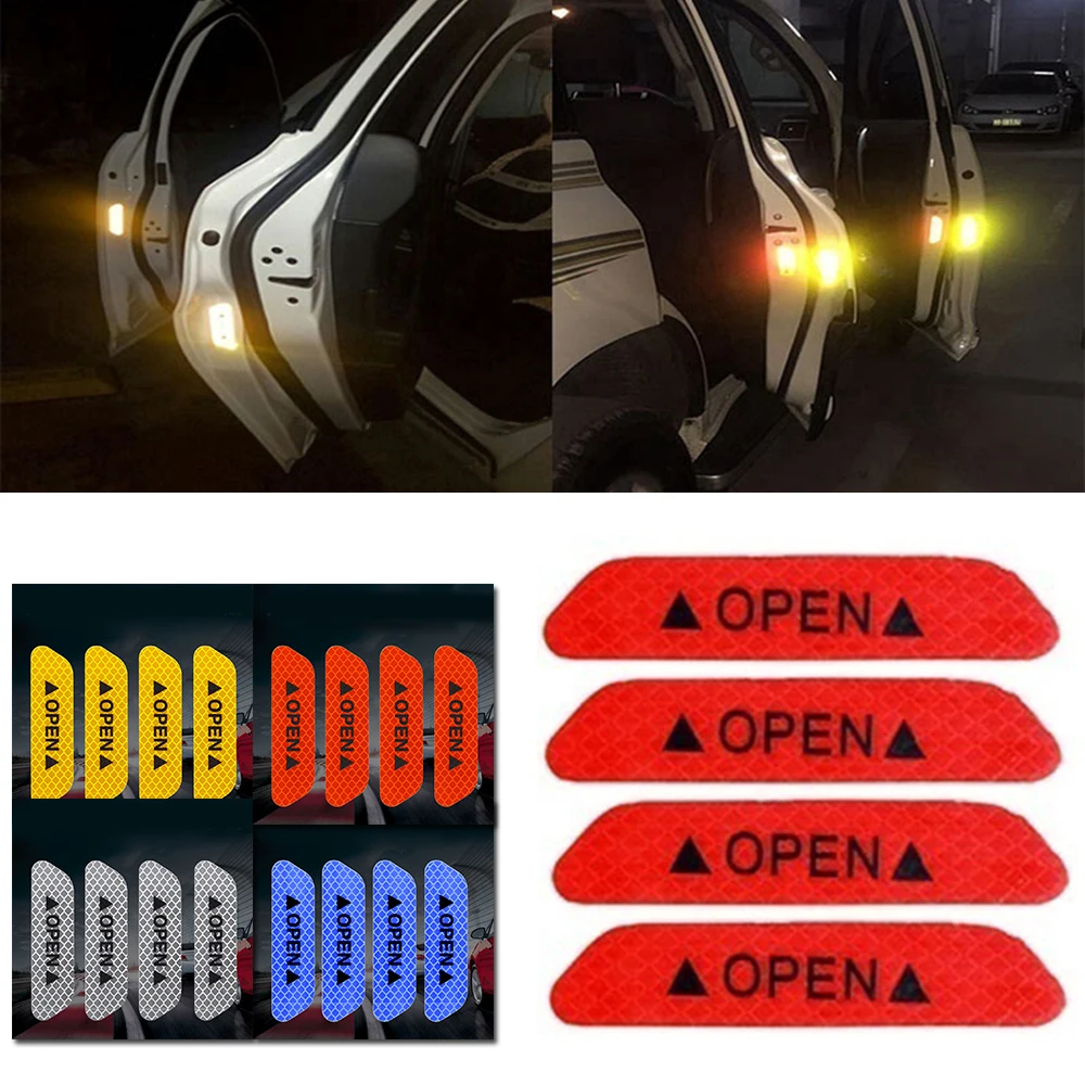

Car Door Warning Stickers DIY Car OPEN Reflective Tape Warning Mark Reflective Open Notice Car Exterior Accessories 4Pcs/Set