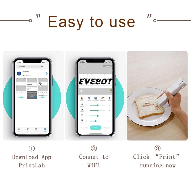 EVEBOT Inkjet Printer Metal Housing Print Range 26*100MM Portable Home Personalized Printpen HD Printing Pattern On Coffee