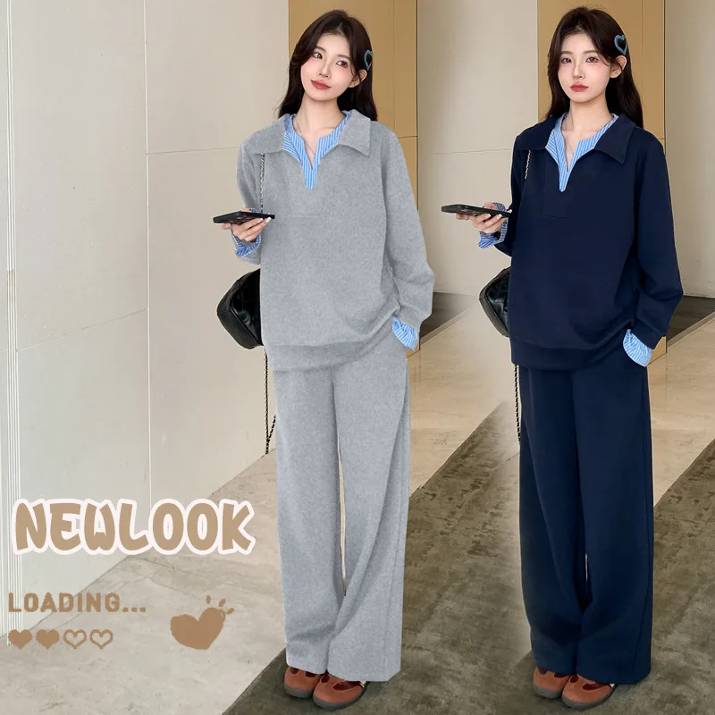 임부복 2025 가을 신상 한국 스타일 미니멀리스트 턴다운 칼라 스트라이프 패치..