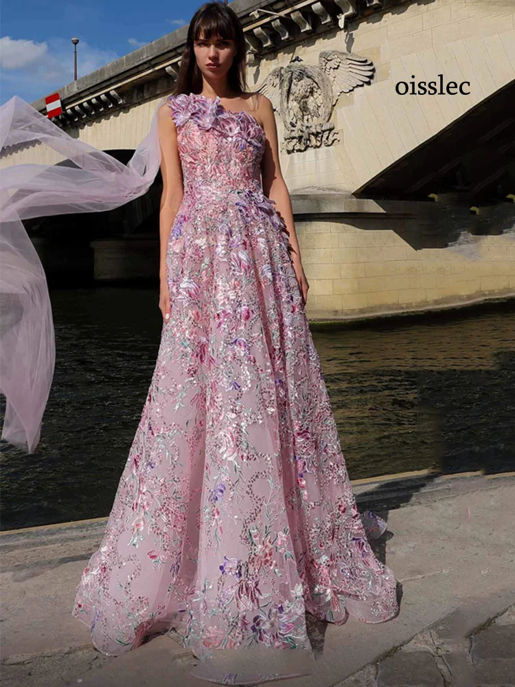 

Великолепное вечернее платье Oisslec, платье для выпускного вечера с блестками и вышивкой, вечернее платье с 3D цветами, платья знаменитостей, Тюлевое платье, индивидуальный заказ