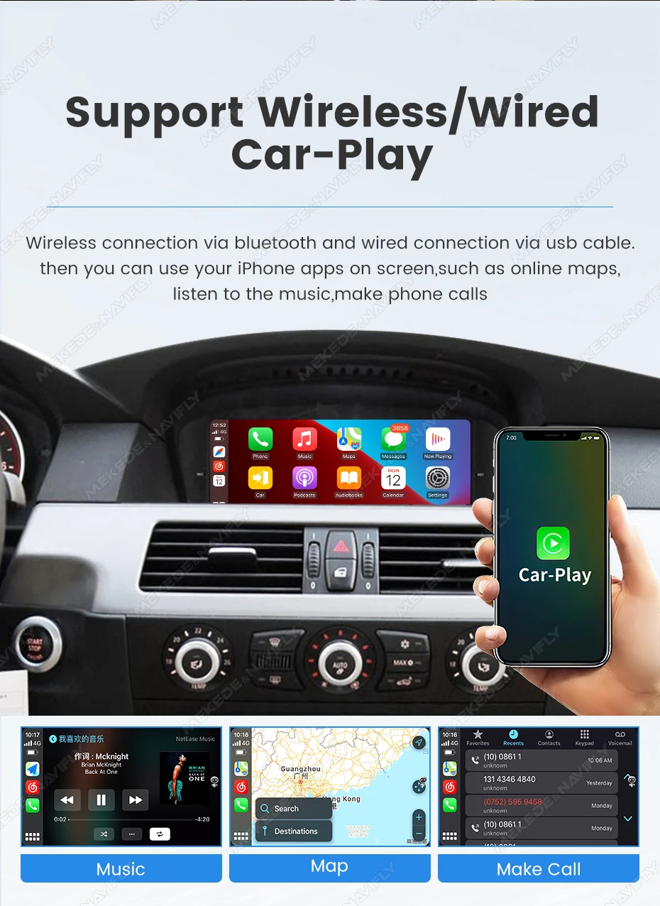MEKEDE Radio para coche con sistema operativo linux, CarPlay inalámbrico, Android, 9,3 pulgadas, para BMW serie 5/3 E60 E61 E63 E64 E90 E91 E92, navegación GPS, multimedia para coche, pantalla de 1600x600, sistema inte 3