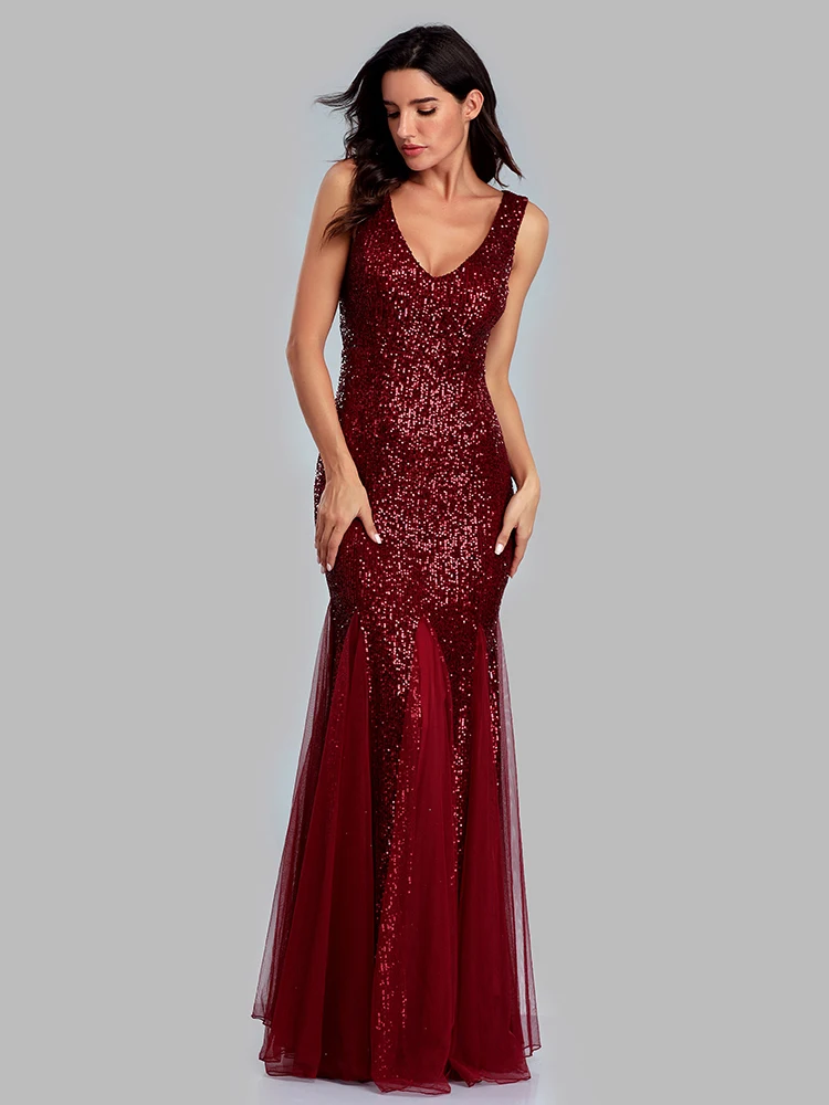 Plus Size V Neck Mermaid Dress With Shawl Long Formal Prom Party Gown Sequins Sleeveless Cocktail Dress cocktail dress