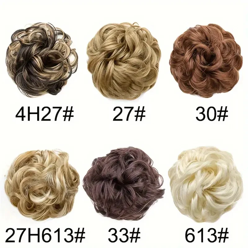 Women's Synthetic Messy Curly Hair Bun with Elastic Rubber Bands High Temperature Fiber Invisible Ponytail Wrap for All Types