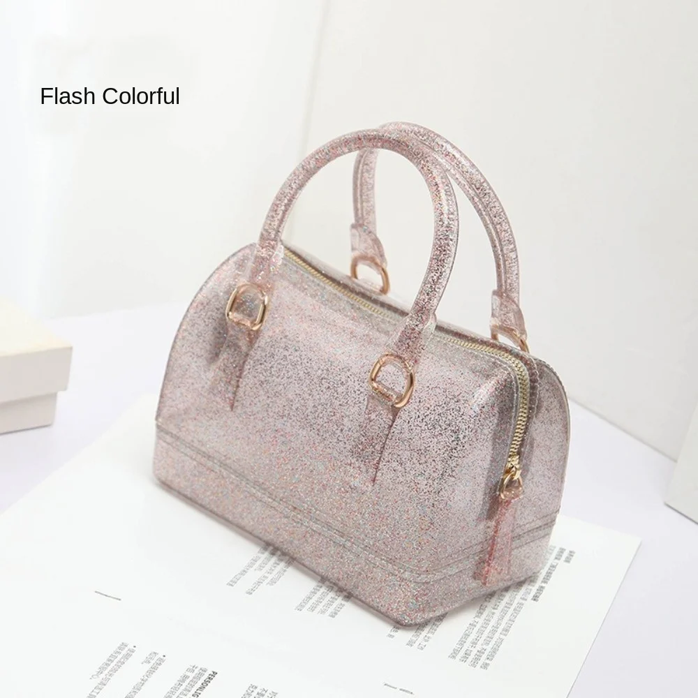 Tragbare PVC Jelly Umhängetaschen Candy Transparente wasserdichte Umhängetasche Handtasche Damen Eimertasche – Detail 13