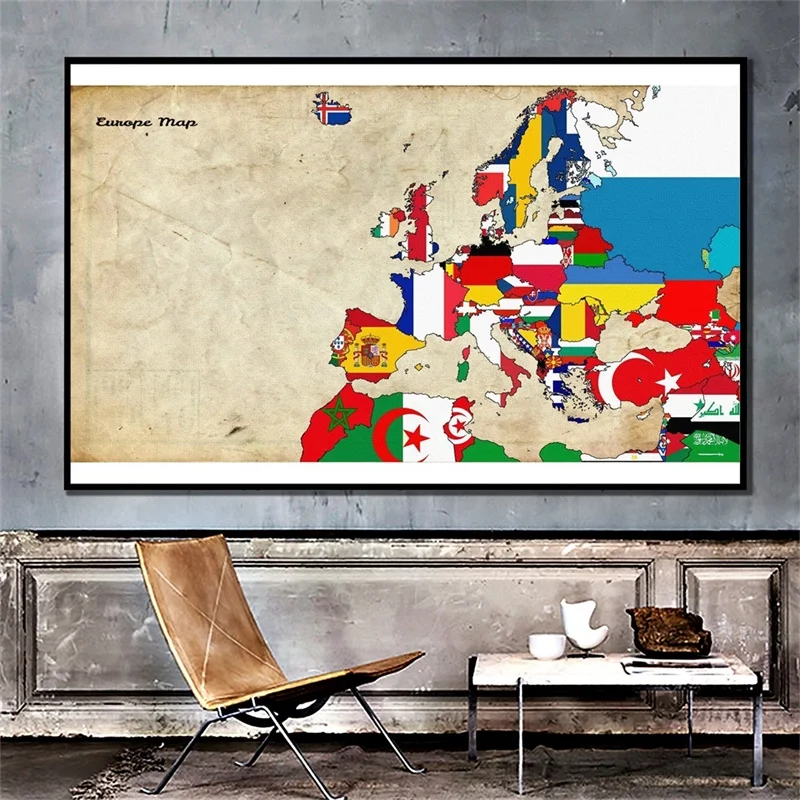150X100Cm The Europe Map Non-Woven Poster Wall Art Print Unframed Pictures Classroom School Supplies Living Room Home Decoration