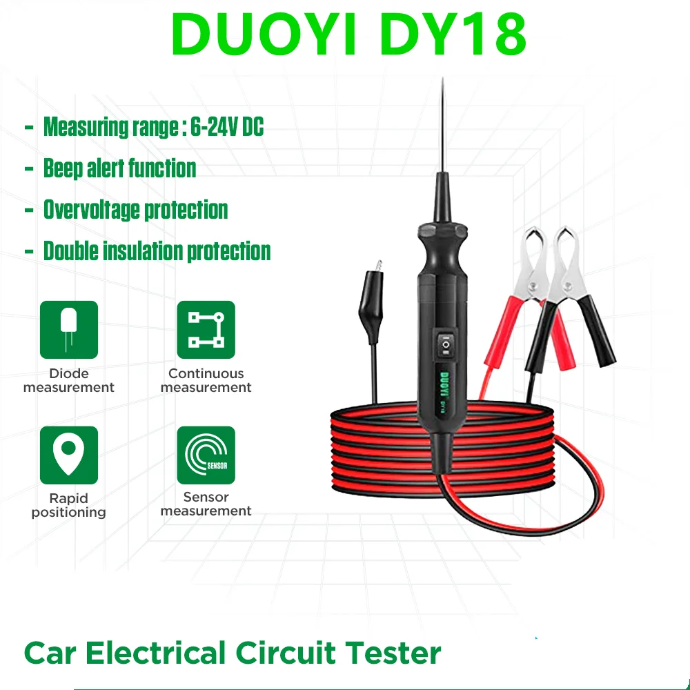 

A+ DUOYI DY18 Automotive Electrical Circuit Tester Power Probe 6-24V DC Pen Vehicle Diagnostic Tools Circuit Tester Scanner