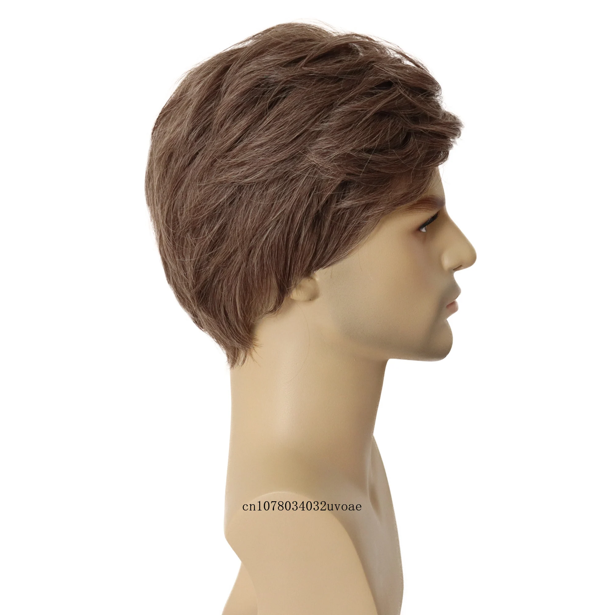 Synthetic Mens Short Brown Wig Hair Replacement Natural Wig with Bangs White Goodman Costume Halloween Costume Party Businessman