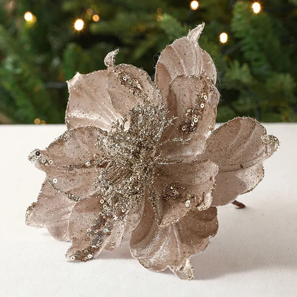thumbnail image 1 of Flor de Pascua navideña con purpurina de 22 cm para colgar en el árbol de Navidad, guirnaldas para decorar el hogar, la boda y la fiesta, 1 of 5