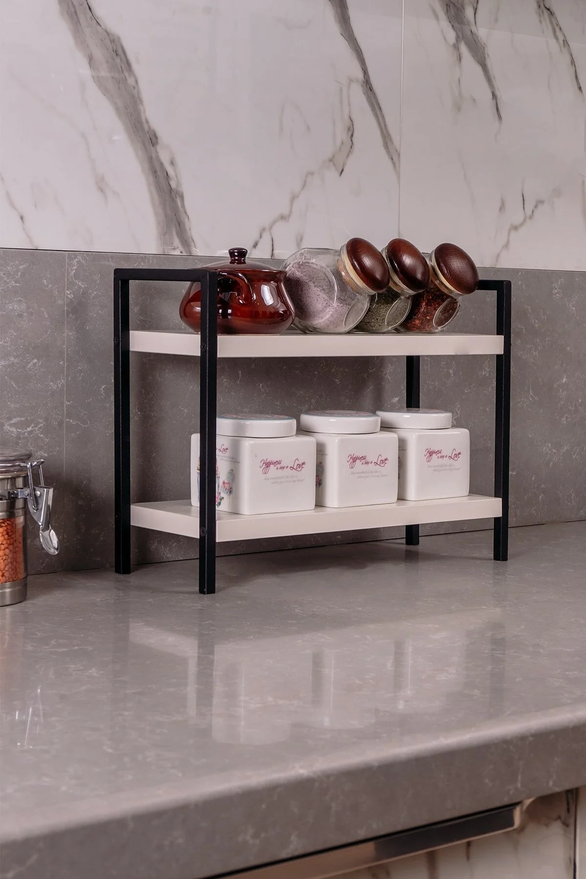 Metal Countertop Organizer, Wooden Shelf, Bathroom Kitchen Shelf