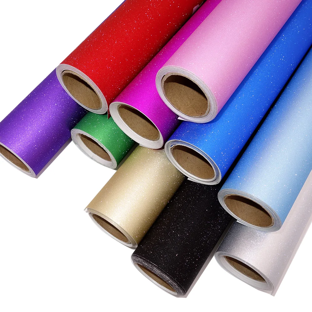 Metallic Vinyl Self Adhesive Vinyl 10 Colors Adhesive Craft Permanent Glitter Vinyl Roll Design Lettering Film Cup Glass Decal Sticker Xmas Card DIY Self-adhesive